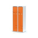 Kovová šatníková skrinka Z, 4 oddiely, oranžové dvere, cylindrický zámok