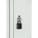 Kovová šatníková skrinka zúžená, 2 oddiely, 1850 x 500 x 500 mm, otočný zámok, laminované dvere, biela