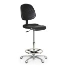 Krzesło robocze PUR na ślizgaczach, bez podłokietników, wysokie, aluminiowy krzyż, stały kontakt
