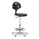 Krzesło robocze PUR na ślizgaczach, wysokie, aluminiowy krzyż, czarne