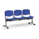 Ławka do poczekalni plastikowa ISO, 3-siedziska, niebieski, chromowane nogi
