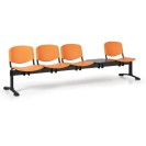Ławka do poczekalni plastikowa ISO, 4-siedziska + stolik, pomarańczowy, czarne nogi
