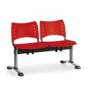 Ławka do poczekalni plastikowa VISIO, 2 siedzenia, czerwony, chromowane nogi