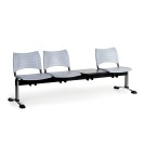 Ławka do poczekalni plastikowa VISIO, 3 siedzenia + stołek, szary, chromowane nogi