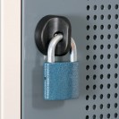 Metallspind, 3-teilig auf Sockel, blaue Tür, Drehriegelschloss