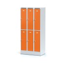 Metallspind auf Sockel mit Aufbewahrungsboxen, 6 Boxen, Tür orange, Drehriegelschloss