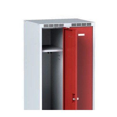 Metalowa szafka szkolna ubraniowa obniżona, 2-drzwiowa, 1500 mm, czerwone drzwi, zamek cylindryczny