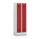 Metalowa szafka ubraniowa, czerwone drzwi, zamek cylindryczny