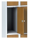 Metalowa szafka ubraniowa ze schowkami, 6 drzwi 300 mm, drzwi LPW, buk, zamek cylindryczny