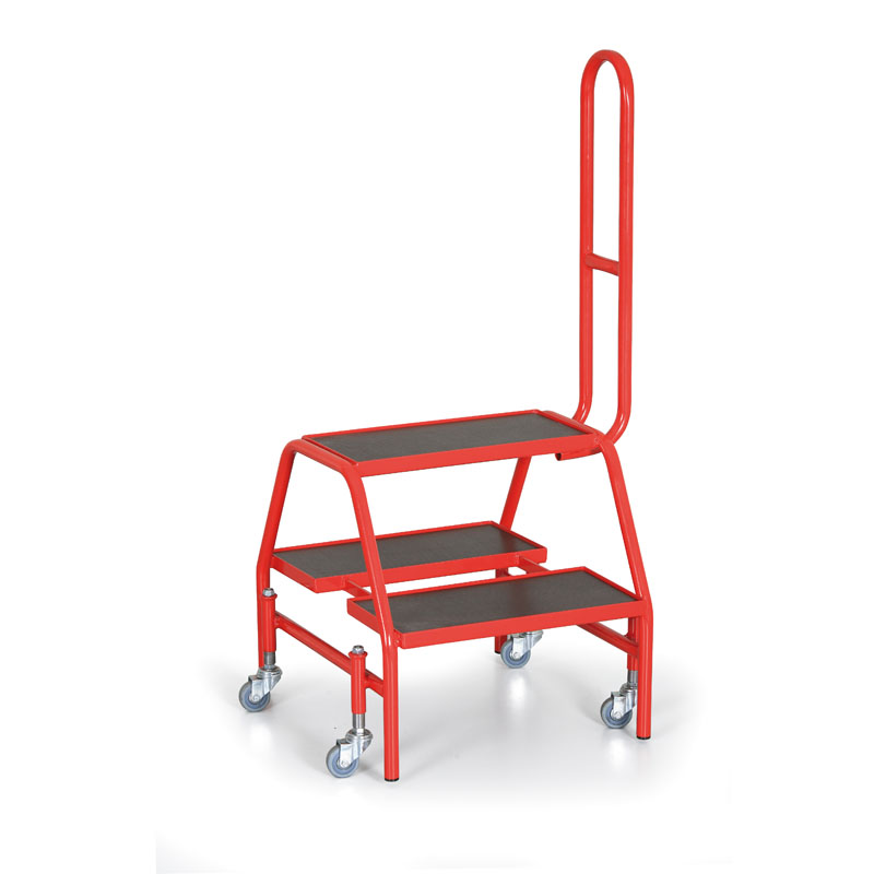 Mobile Treppe mit Stützhandgriff, 4 gefederte Rollen