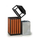 Mülleimer mit Aschenbecher für draußen, 400 x 400 x 950 mm, schwarz / Holzekor