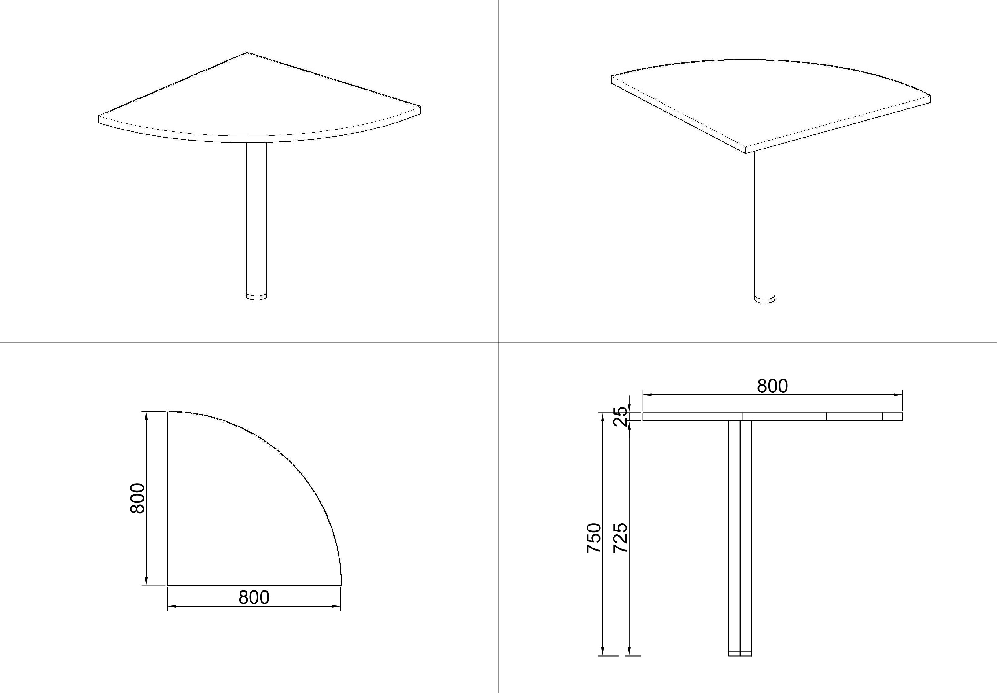 Narożnik biurka MIRELLI A+, 800 x 800 x 750 mm, biały