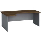 Narożny stół biurowy PRIMO FLEXI, zaokrąglony, 1800 x 1200 mm, szary / orzech, lewy