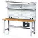Nastaviteľný dielenský stôl MECHANIC I + závesný box, nadstavba, polica, el. zásuvky a osvetlenie, 3 zásuvky, 2000x700x700-1055 mm, antracit