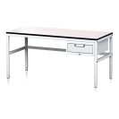 Nastaviteľný dielenský stôl MECHANIC II, 1 zásuvkový box na náradie, 1600x700x745-985 mm, sivá/sivá