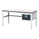 Nastaviteľný dielenský stôl MECHANIC II, 2 zásuvkový box na náradie, 1600x700x745-985 mm, sivá/antracit