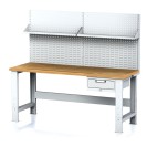 Nastavitelný dílenský stůl MECHANIC I , závěsný box na nářadí, nástavba, police, 1 zásuvka, 2000x700x700-1055 mm, šedé