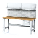 Nastavitelný dílenský stůl MECHANIC I , závěsný box na nářadí, nástavba, police, 2 zásuvky, 2000x700x700-1055 mm, šedé