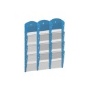 Nástenný plastový zásobník na prospekty - 3x4 A4, modrý