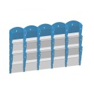 Nástěnný plastový zásobník na prospekty - 5 x 3 A4, modrý