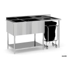 Nerezový mycí stůl, 2 dřezy, otvor na odpad, 1500 x 610 x 850 mm