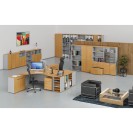 Niedriger Büroschrank mit Tür PRIMO GRAY, 740 x 400 x 420 mm, Grau/Buche