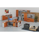 Niedriger Büroschrank mit Tür PRIMO GRAY, 740 x 400 x 420 mm, grau/Kirsche