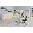 Niedriger Büroschrank mit Tür PRIMO WHITE, 1087 x 400 x 420 mm, Weiß/Birke