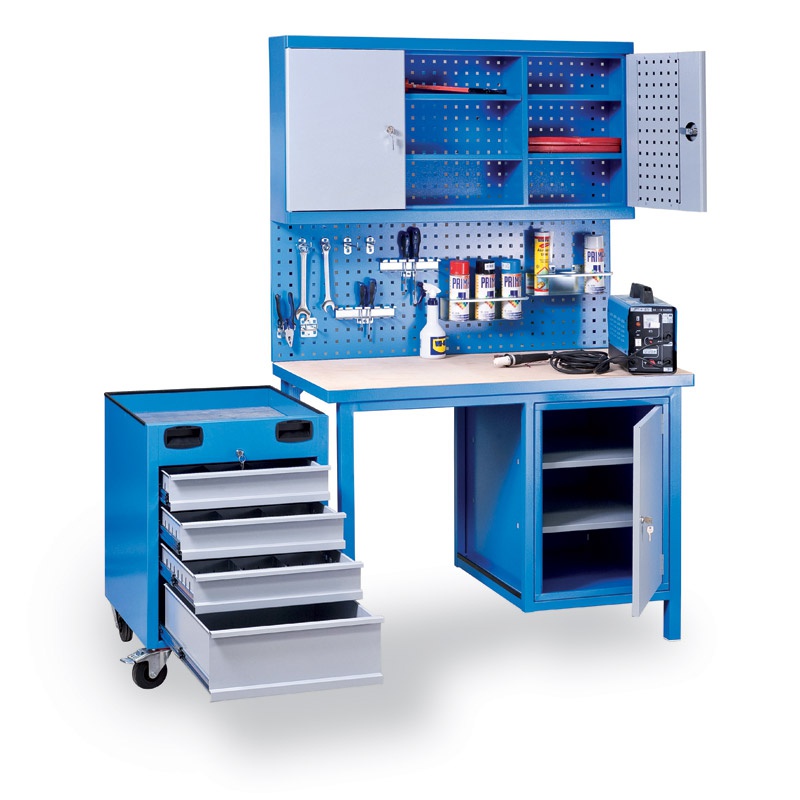 Perforovaný zadný panel na náradie k pracovným stolom GÜDE, otvory 10 x 10 mm, rozstup 38 x 38 mm, modrá