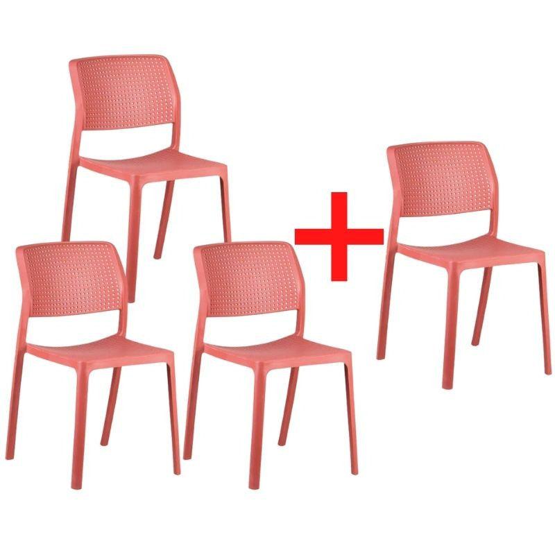 Plastová jídelní židle NELA 3+1 ZDARMA, vínově červená