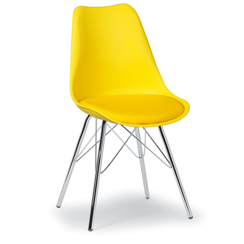 Plastová konferenčná / jedálenská stolička s koženým sedákom CHRISTINE, žltá