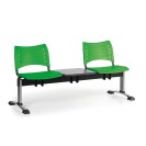 Plastová lavice do čekáren VISIO, 2-sedák, se stolkem, zelená, chromované nohy
