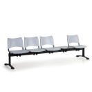 Plastová lavice do čekáren VISIO, 4-sedák, se stolkem, šedá, černé nohy