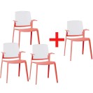 Plastová židle GEORGE 3+1 ZDARMA, červená