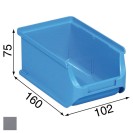 Plastové boxy PLUS 2, 102 x 160 x 75 mm, sivé, 24 ks