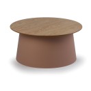 Plastový kávový stolík SETA s drevenou doskou, priemer 690 mm, tehlový