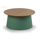 Plastový kávový stolík SETA s drevenou doskou, priemer 690 mm, zelený