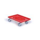 Plastový vozík s mriežkou na prepravky 600x400 mm, 250 kg, gumové kolesá, červená