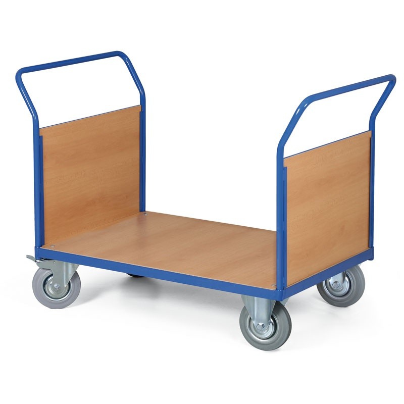 Plattformwagen - 2 Handgriffe, Holzwände, Ladefläche 1000 x 700 mm, 300 kg