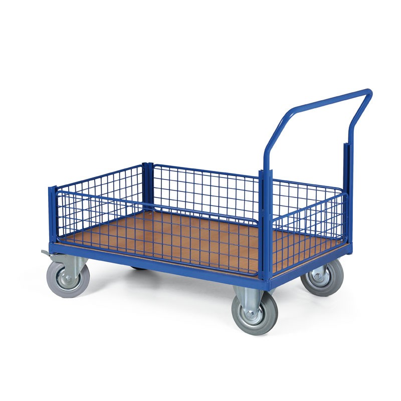 Plattformwagen - 4 niedrige Gitterwänden, 1000 x 700 mm, 300 kg