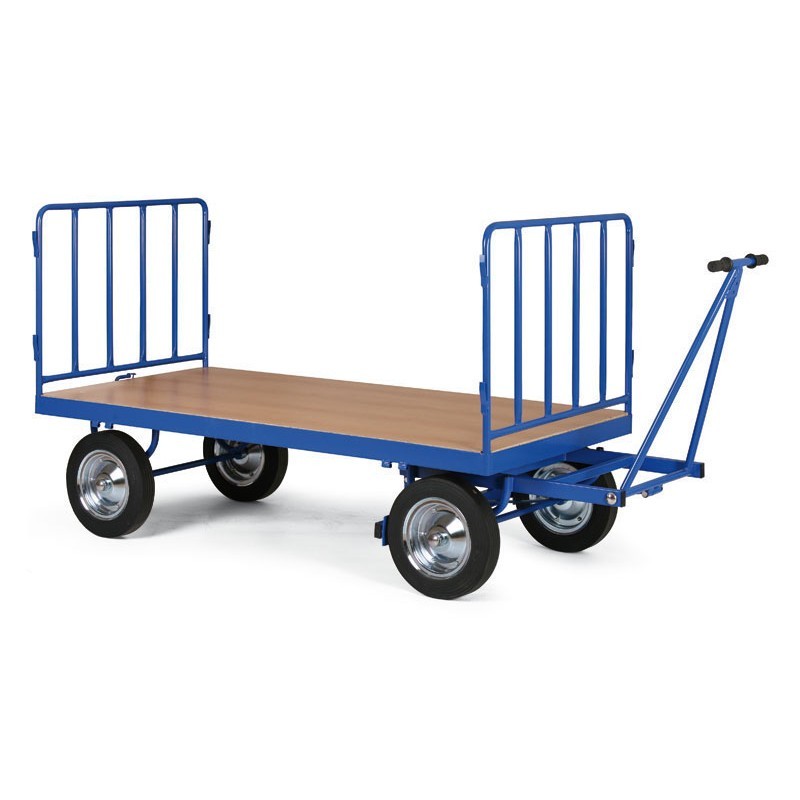 Plattformwagen mit Deichsel, 2x Gitterwände, Vollgummiräder