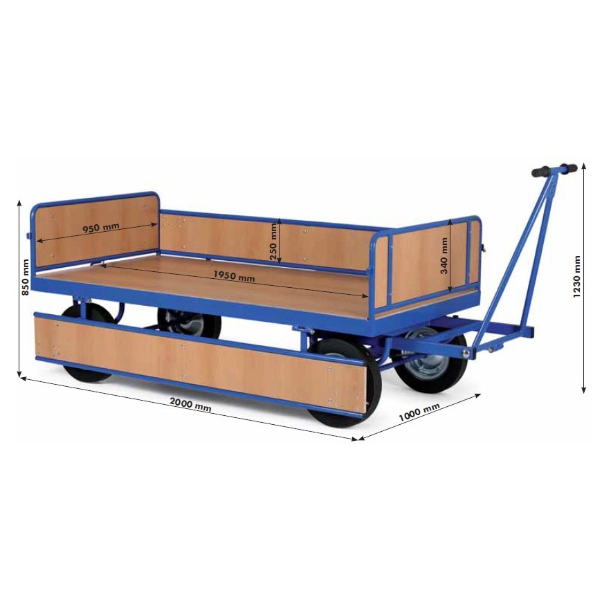 Plattformwagen mit Deichsel, Bordwände, Vollgummiräder
