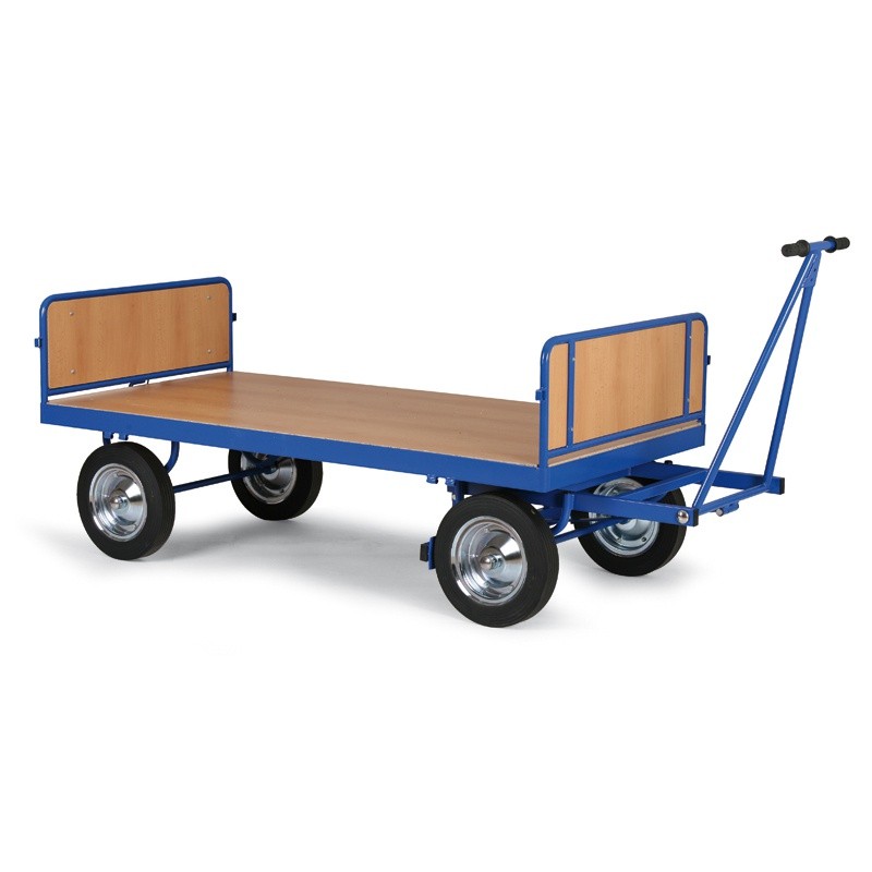 Plattformwagen mit Deichsel, Bordwände vorne/hinten, Vollgummiräder