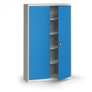 Plechová policová skříň, 1950 x 1200 x 400 mm, 4 police, šedá / modrá