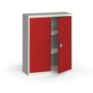 Plechová policová skříň na nářadí KOVONA, 1150 x 950 x 400 mm, 2 police, šedá/červená