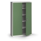 Plechová policová skříň na nářadí KOVONA, 1950 x 1200 x 400 mm, 4 police, šedá/zelená