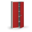 Plechová policová skříň na nářadí KOVONA, 1950 x 950 x 400 mm, 4 police, šedá/červená