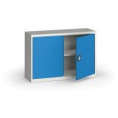 Plechová policová skriňa, 800 x 1200 x 400 mm, 1 polica, sivá / modrá