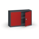 Plechová policová skriňa na náradie KOVONA, 800 x 1200 x 400 mm, 1 polica, antracit/červená