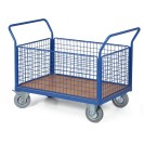 Plošinový vozík - 4 drôtené výplne, 1000x700 mm, nosnosť 300 kg, kolesá 160 mm so sivou gumou